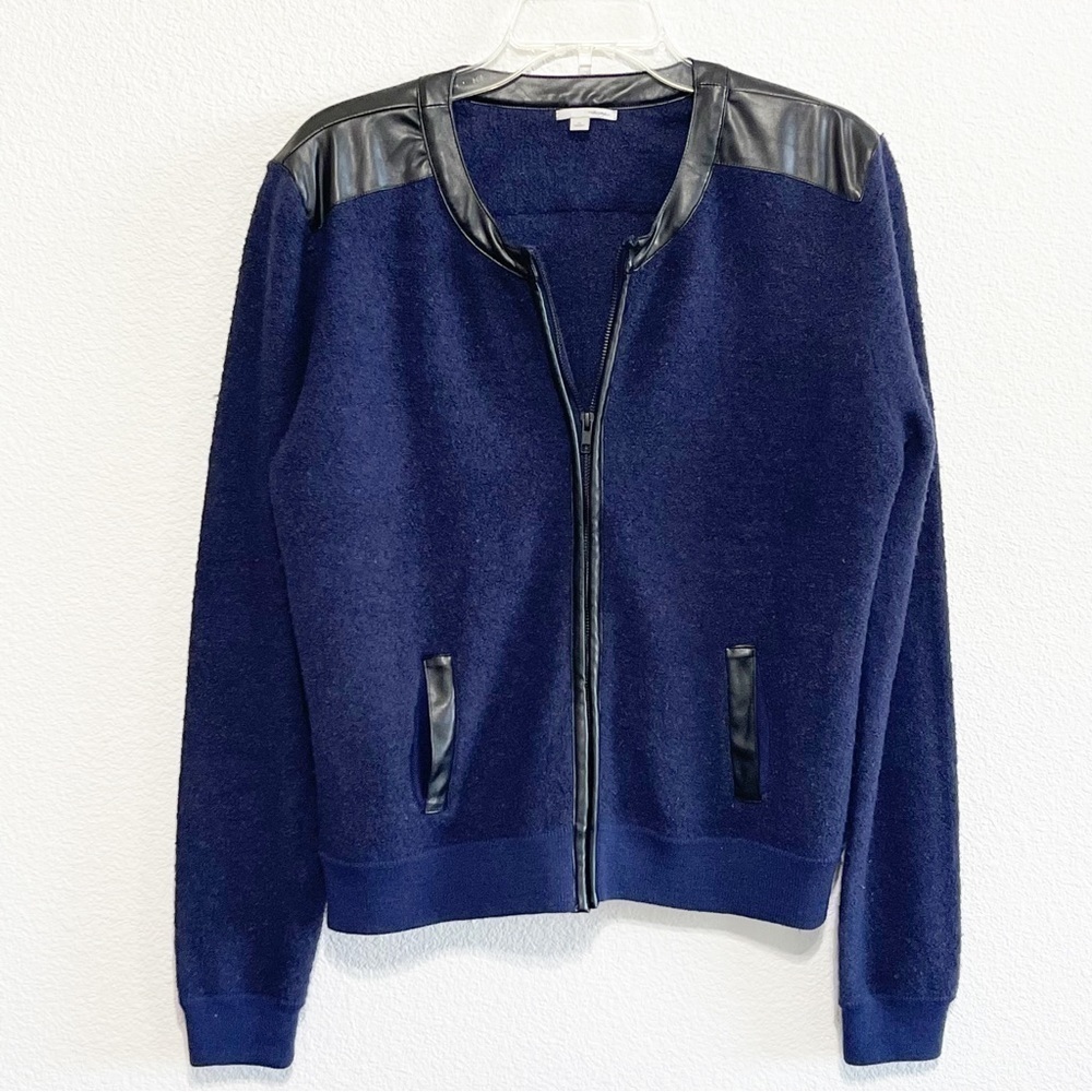 Halogen Woman Navy Blue Merino Wool Boucle Knit Jacket Size XL